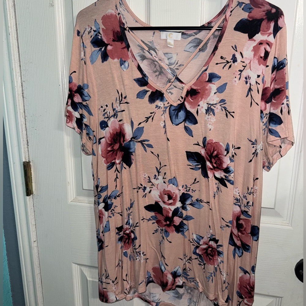 Charming Charlie Pink and Blue Floral Blouse